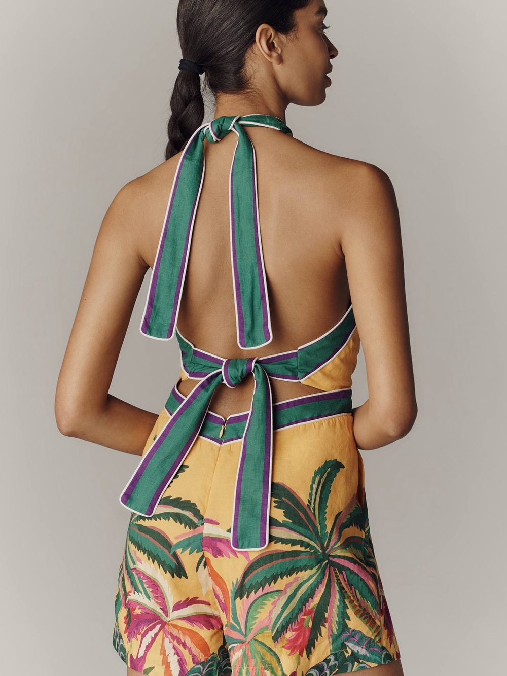 FARM Rio x Anthropologie Linen Blend Halter-Neck Romper | XL | NWT - Picture 2 of 4